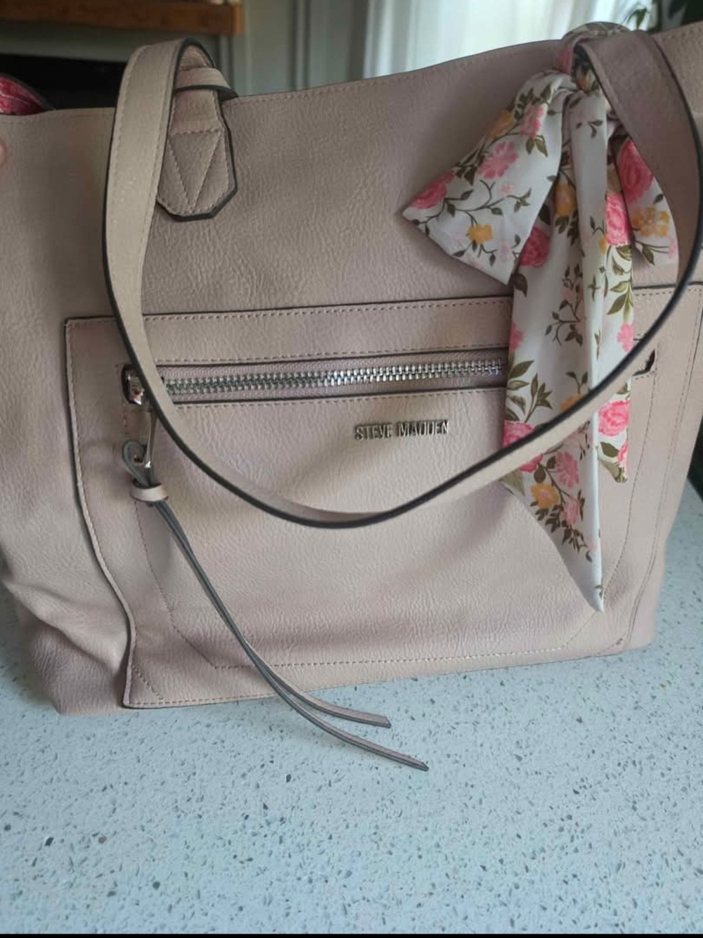 Steve Madden Blush Pink Tote Bag with Floral Scarf